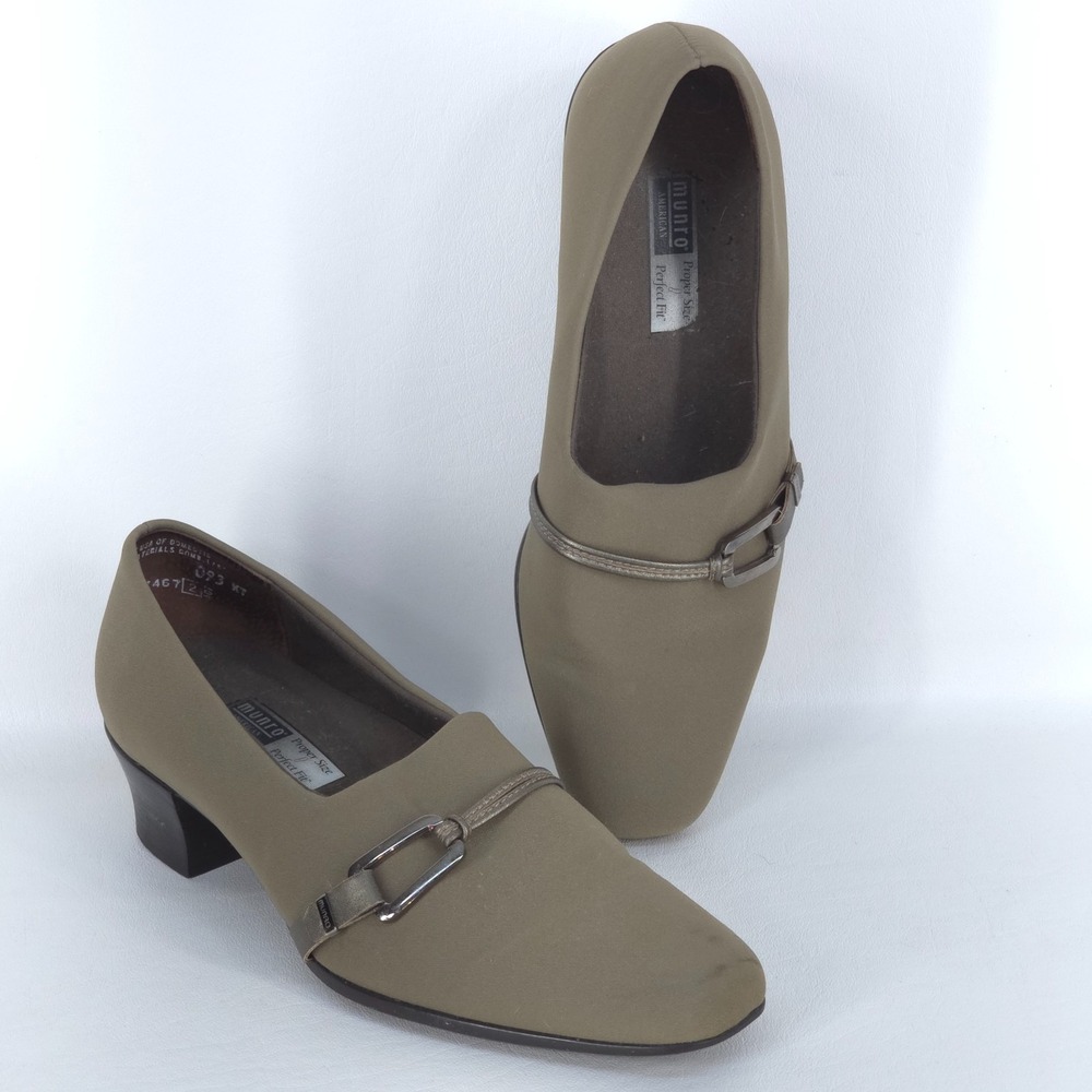 Munro Cindi Block Heel Pump Taupe Size 7 W Stretch Career Slip On Square Toe‎